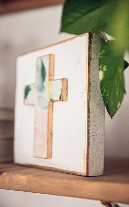 Watercolor Inspired Cross Block