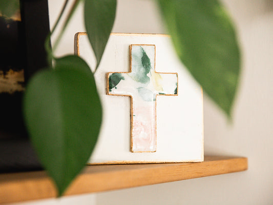 Watercolor Inspired Cross Block